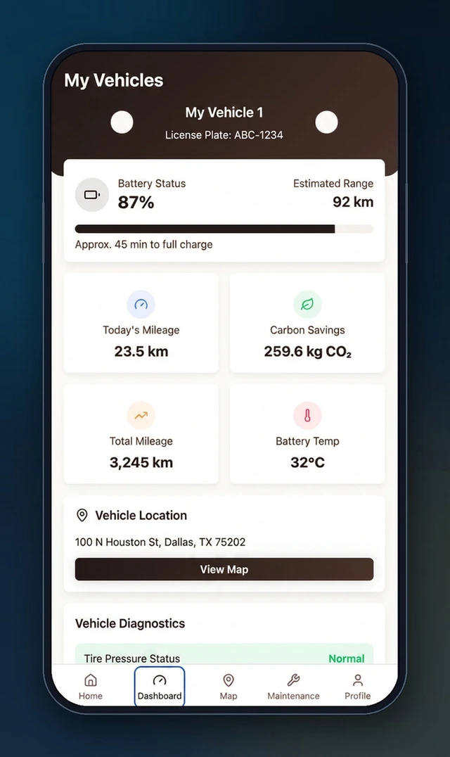 電動二輪車物聯網營運平台與會員 App－會員 App：車輛狀態、電量與預估續航（畫面 2/15） 縮圖