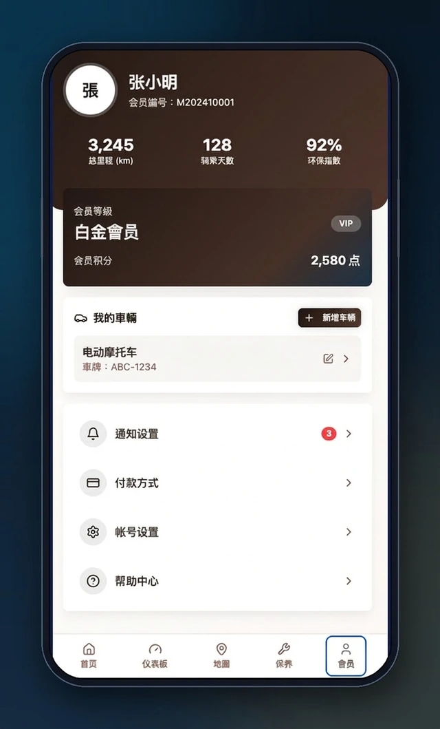 電動二輪車物聯網營運平台與會員 App－資費方案、用量與帳單自助管理（畫面 5/15） 縮圖