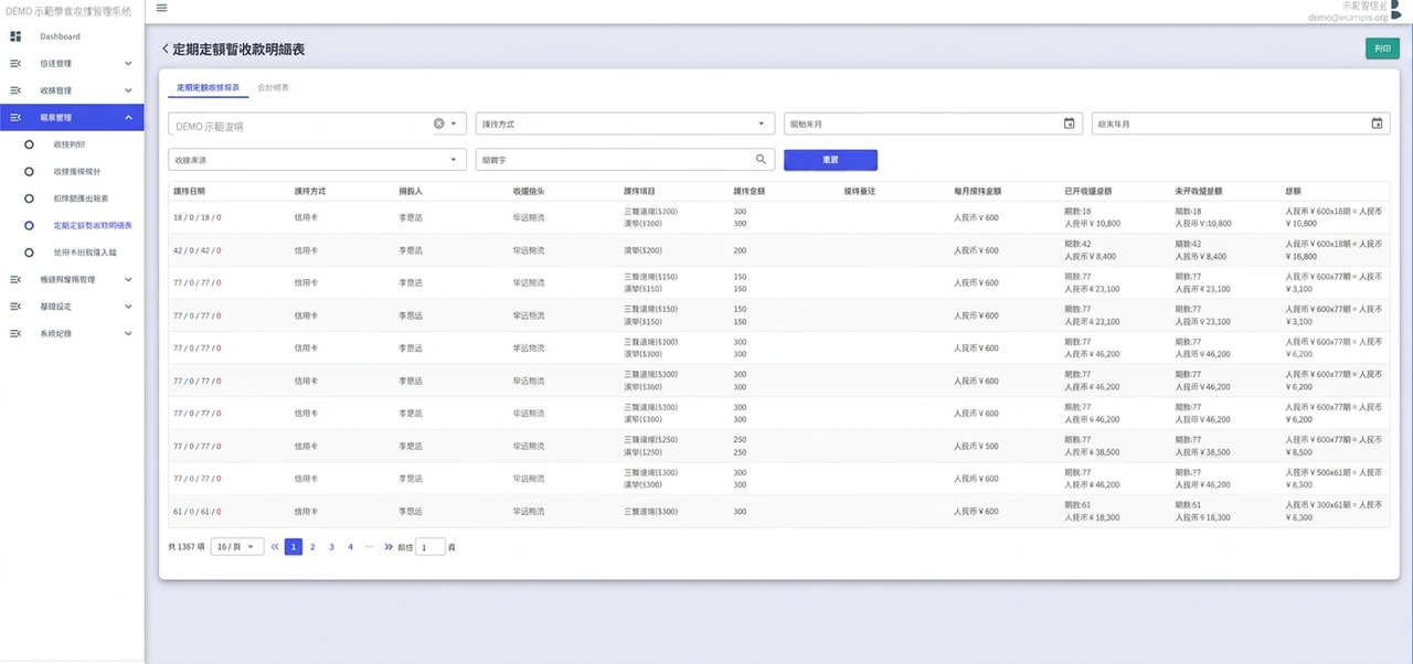 宗教團體會計收據系統導入－定期定額報表：期數與未開收據金額自動試算